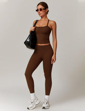 Load image into Gallery viewer, Womens Workout Sets Two Piece Seamless Stretch Cross Back Tank Top Matching Tummy Control High Waist Leggings Set 2 Piece For Women Gym Yoga Active Wear Outfits Athletic Work Out Clothes Brown
