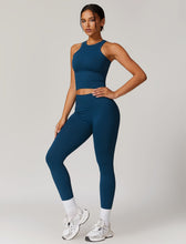 Load image into Gallery viewer, OMEWEE Gym clothes for woman set Racer-back Tank Top and Tummy Control Leggings Yoga sets for women 2 piece Blue
