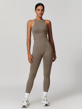 Load image into Gallery viewer, OMEWEE Gym clothes for woman set Racer-back Tank Top and Tummy Control Leggings Yoga sets for women 2 piece Coffee
