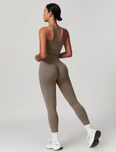 Load image into Gallery viewer, OMEWEE Gym clothes for woman set Racer-back Tank Top and Tummy Control Leggings Yoga sets for women 2 piece Coffee
