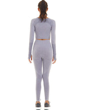 Load image into Gallery viewer, Toplook Women Seamless Workout Outfits Athletic Set Leggings + Long Sleeve Top 2 Pieces(Gray Blue)
