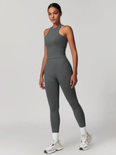 Load image into Gallery viewer, OMEWEE Gym clothes for woman set Racer-back Tank Top and Tummy Control Leggings Yoga sets for women 2 piece Grey
