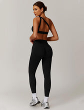 Load image into Gallery viewer, ABOCIW Women Workout Sets Seamless High Waist Scrunch Butt Lifting Gym Leggings Cutout One Shoulder Sports Bra 2 Piece Gym Set Black
