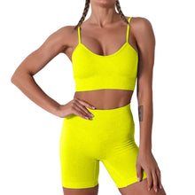 Load image into Gallery viewer, Women Seamless Yoga Set 2 Piece Workout Sport Bra with High Waist Shorts Legging Outfit Tracksuit.JNINTH (Yellow)
