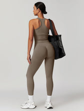 Load image into Gallery viewer, OMEWEE Gym clothes for woman set Racer-back Tank Top and Tummy Control Leggings Yoga sets for women 2 piece Coffee

