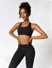Load image into Gallery viewer, ABOCIW Workout Sets for Women 2 Piece Seamless V Back Scrunch Butt Lifting High Waist Leggings Cross Back Strappy Sports Bra for Women Gym Sets Y- Black
