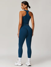 Load image into Gallery viewer, OMEWEE Gym clothes for woman set Racer-back Tank Top and Tummy Control Leggings Yoga sets for women 2 piece Blue

