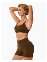 Load image into Gallery viewer, ABOCIW Womens Workout Sets Seamless Criss Cross Back Sports Bra V Back Scrunch Butt Lifting High Waist Biker Shorts 2 Piece Yoga Gym Sets Brown
