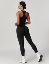 Load image into Gallery viewer, OMEWEE Gym clothes for woman set Racer-back Tank Top and Tummy Control Leggings Yoga sets for women 2 piece Black
