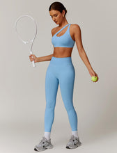 Load image into Gallery viewer, ABOCIW Workout Sets for Women 2 Piece Seamless High Waist Scrunch Butt Lifting Gym Leggings Cutout One Shoulder Sports Bra Yoga Outfits Blue
