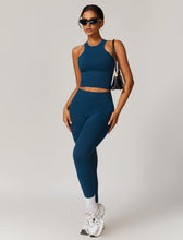 Load image into Gallery viewer, OMEWEE Gym clothes for woman set Racer-back Tank Top and Tummy Control Leggings Yoga sets for women 2 piece Blue
