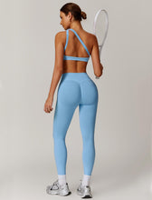 Load image into Gallery viewer, ABOCIW Workout Sets for Women 2 Piece Seamless High Waist Scrunch Butt Lifting Gym Leggings Cutout One Shoulder Sports Bra Yoga Outfits Blue
