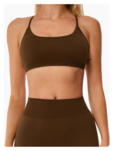 Load image into Gallery viewer, ABOCIW Womens Workout Sets Seamless Criss Cross Back Sports Bra V Back Scrunch Butt Lifting High Waist Biker Shorts 2 Piece Yoga Gym Sets Brown
