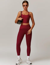Load image into Gallery viewer, AGYMNX Workout Sets for Women 2 Piece High Waisted Seamless Butt Lifting Leggings Gym Yoga Outfit Stretchy Sports Bra Sets Sky Red
