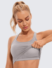 Load image into Gallery viewer, CRZ YOGA Butterluxe Womens Y-Back Racerback Longline Sports Bra - Padded Scoop Neck Workout Crop Tank Top with Built in Pads Gull Gray
