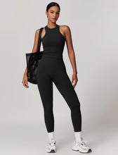Load image into Gallery viewer, OMEWEE Gym clothes for woman set Racer-back Tank Top and Tummy Control Leggings Yoga sets for women 2 piece Black
