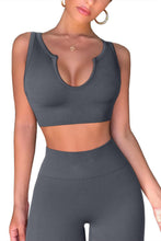 Load image into Gallery viewer, QINSEN Womens Yoga Pants Bodycon 2 Piece Outfits Cropped Tops High Waist Seamless Leggings Dark Grey
