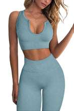 Load image into Gallery viewer, QINSEN Womens Yoga Pants Bodycon 2 Piece Outfits Cropped Tops High Waist Seamless Leggings 01 Blue
