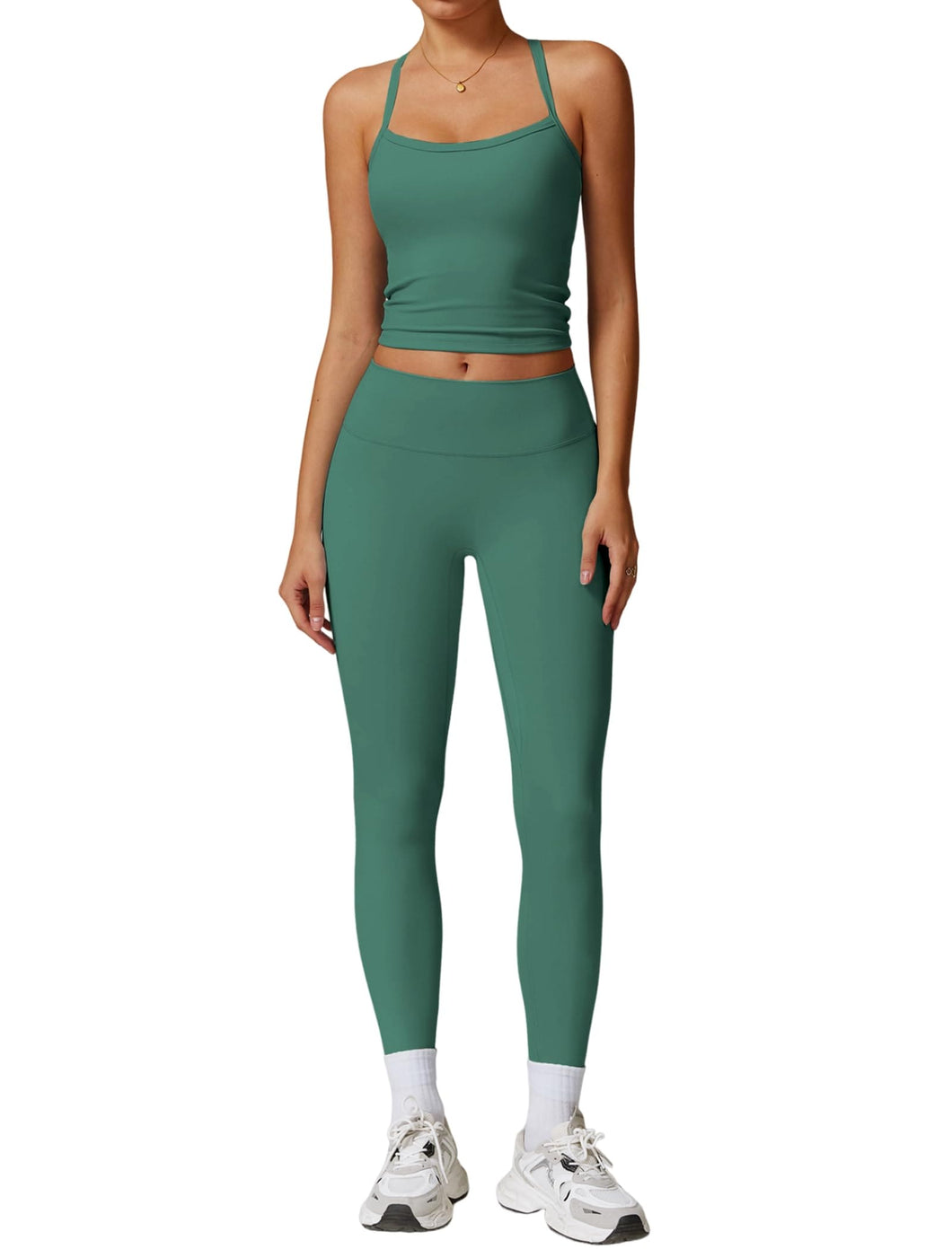 Womens Workout Sets Two Piece Seamless Stretch Cross Back Tank Top Matching Tummy Control High Waist Leggings Set 2 Piece For Women Gym Yoga Active Wear Outfits Athletic Work Out Clothes M Army Green