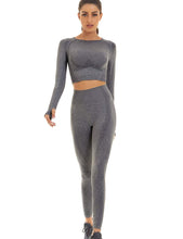 Load image into Gallery viewer, Toplook Women Seamless Workout Outfits Athletic Set Leggings + Long Sleeve Top 2 Pieces(Dark Gray)
