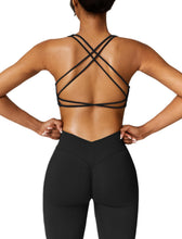 Load image into Gallery viewer, ABOCIW Workout Sets for Women 2 Piece Seamless V Back Scrunch Butt Lifting High Waist Leggings Cross Back Strappy Sports Bra for Women Gym Sets Y- Black
