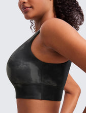 Load image into Gallery viewer, CRZ YOGA Butterluxe Womens U Back Sports Bra - Scoop Neck Padded Low Impact Yoga Clothes Workout Crop Top with Built in Pads Grey Tie Dye Flowers
