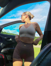 Load image into Gallery viewer, FRESOUGHT Yoga Tummy Control Booty Shorts for Women High Waist,Seamless Athletic Workout Shirt 2 Piece Outfits Set Brown

