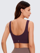 Load image into Gallery viewer, CRZ YOGA Butterluxe Womens U Back Sports Bra - Scoop Neck Padded Low Impact Yoga Clothes Workout Crop Top with Built in Pads Deep Purple
