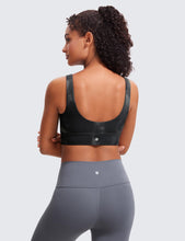 Load image into Gallery viewer, CRZ YOGA Butterluxe Womens U Back Sports Bra - Scoop Neck Padded Low Impact Yoga Clothes Workout Crop Top with Built in Pads Grey Tie Dye Flowers
