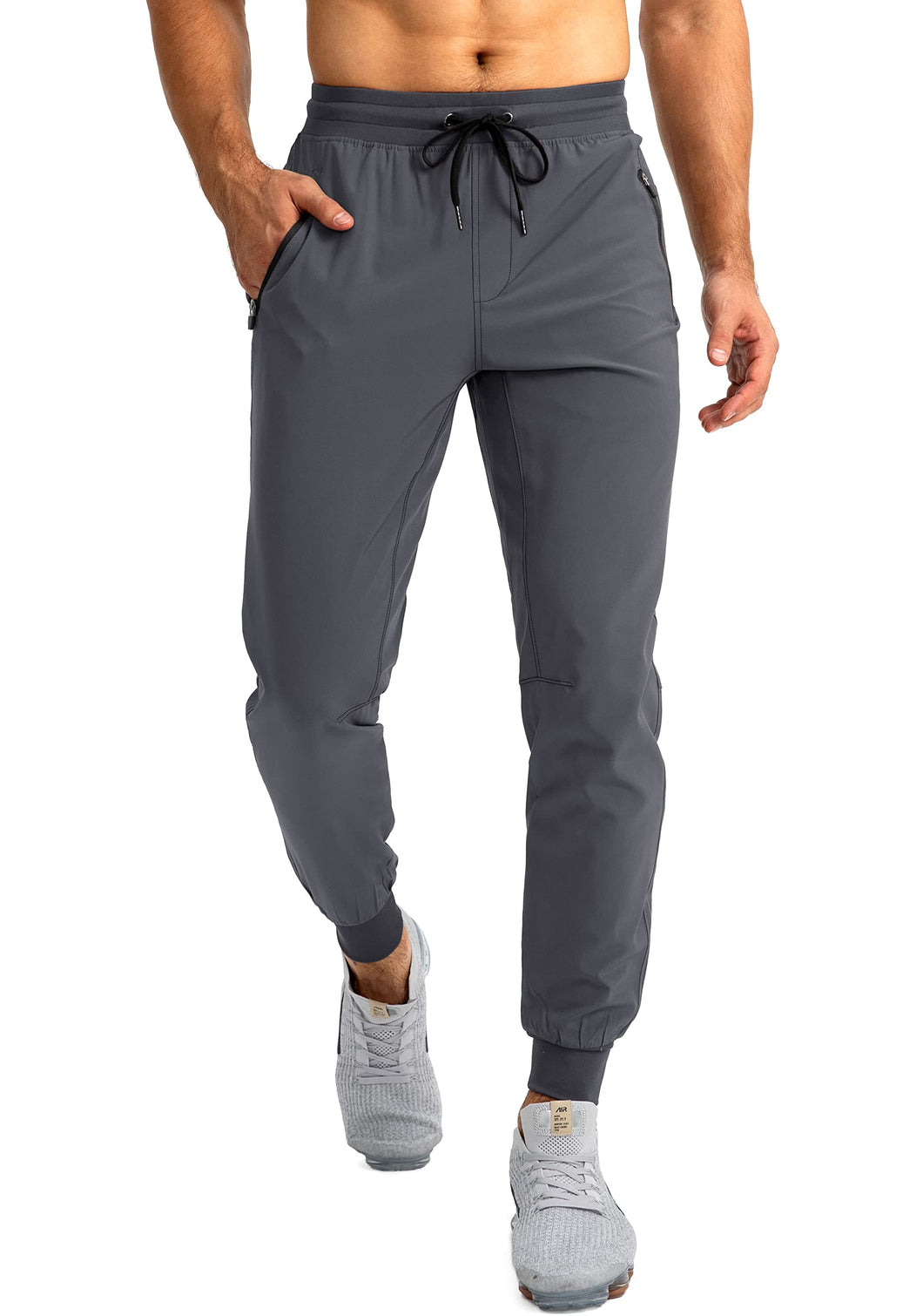 Pudolla Men's Lightweight Jogger Pants Workout Running Tapered Joggers for Men with Zipper Pockets for Athletic Travel Casual(Dark Grey)