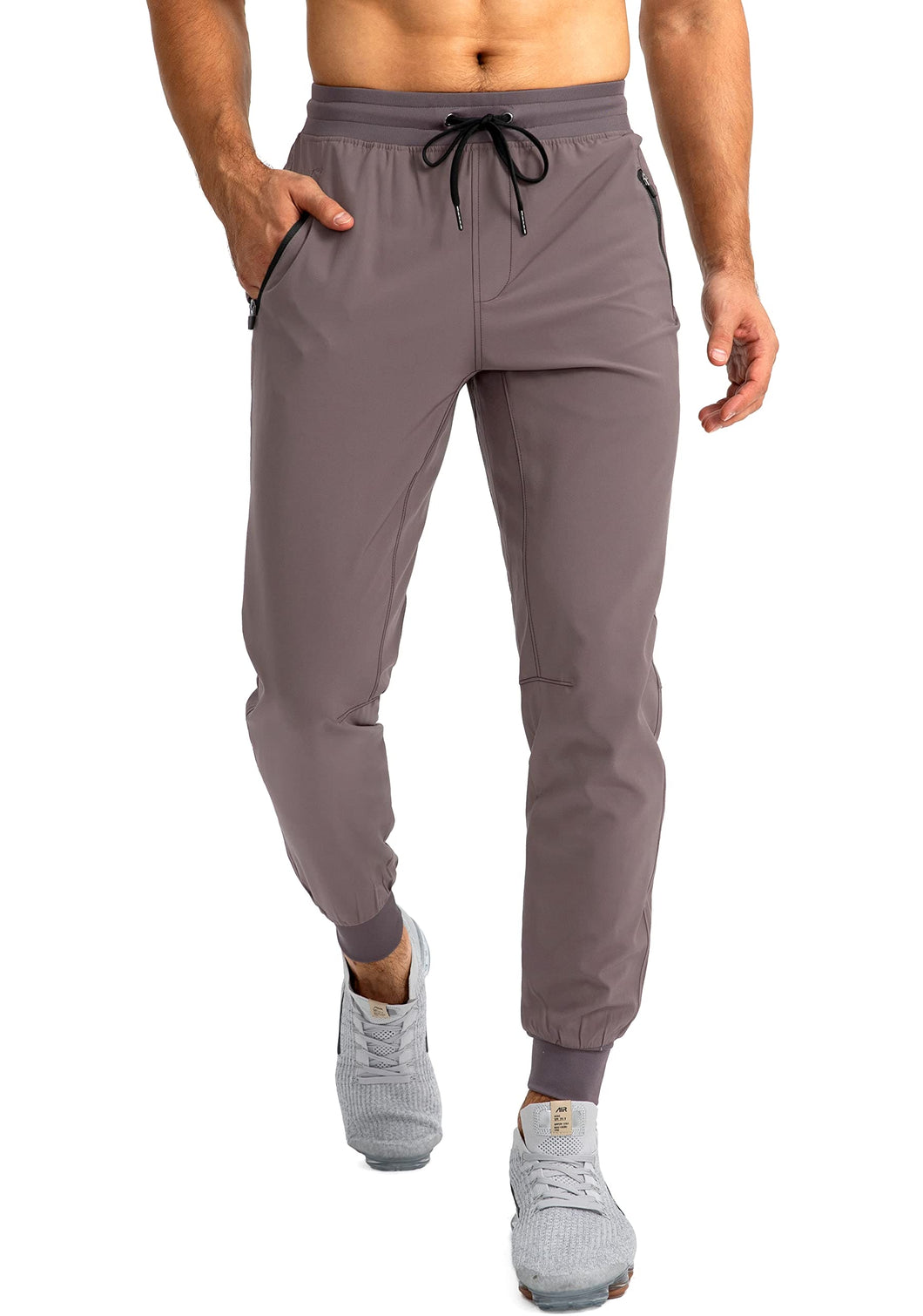 Pudolla Men's Lightweight Jogger Pants Workout Running Tapered Joggers for Men with Zipper Pockets for Athletic Travel Casual(Purple Grey)