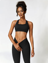 Load image into Gallery viewer, ABOCIW Workout Sets for Women 2 Piece Seamless V Back Scrunch Butt Lifting High Waist Leggings Cross Back Strappy Sports Bra for Women Gym Sets Y- Black
