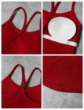 Load image into Gallery viewer, AGYMNX Workout Sets for Women 2 Piece High Waisted Seamless Butt Lifting Leggings Gym Yoga Outfit Stretchy Sports Bra Sets Sky Red
