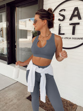 Load image into Gallery viewer, QINSEN Womens Yoga Pants Bodycon 2 Piece Outfits Cropped Tops High Waist Seamless Leggings Dark Grey
