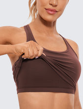 Load image into Gallery viewer, CRZ YOGA Butterluxe Womens Y-Back Racerback Longline Sports Bra - Padded Scoop Neck Workout Crop Tank Top with Built in Pads Taupe
