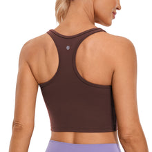 Load image into Gallery viewer, CRZ YOGA Butterluxe Womens Y-Back Racerback Longline Sports Bra - Padded Scoop Neck Workout Crop Tank Top with Built in Pads Taupe
