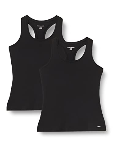 Amazon Essentials Women's Tech Stretch Relaxed-Fit Racerback Tank Top, Pack of 2, Black, Medium