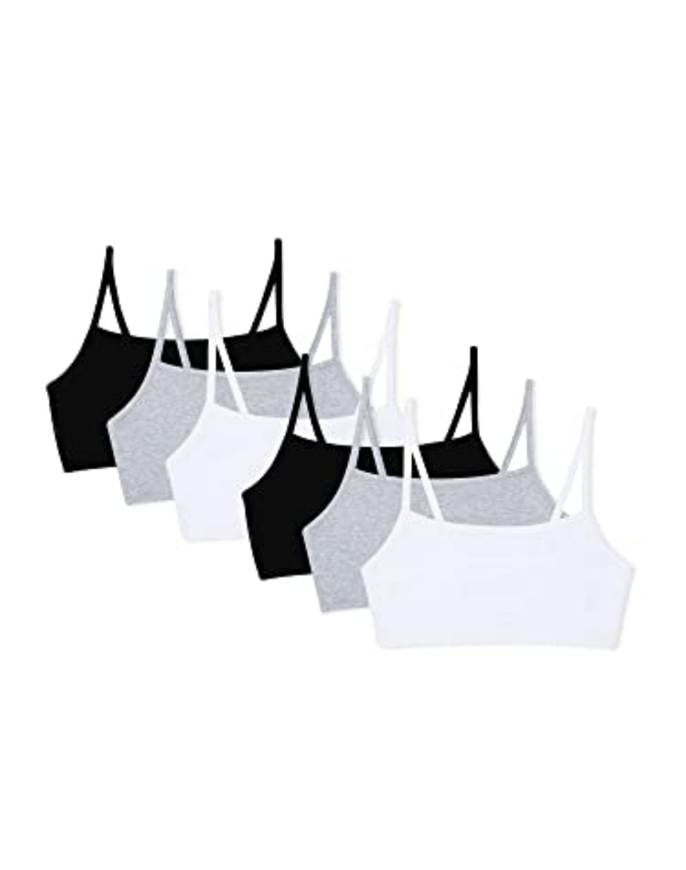 Fruit of the Loom womens Spaghetti strap Pullover Sports Bra, White/Heather Gray/Black, 6-count (2 of each color)