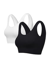 Load image into Gallery viewer, FITATH Women&#39;s Seamless Sport Bra - Wireless Yoga Sleelveless Crop Tops 2 Pack(Black White,M)
