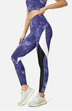 Load image into Gallery viewer, QUEENIEKE Women Yoga Pants Color Blocking Mesh Workout Running Leggings Tights Size XS Color Blue Tie -dye
