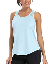 Load image into Gallery viewer, Aeuui Workout Tops for Women Mesh Racerback Tank Yoga Shirts Gym Clothes Light Blue
