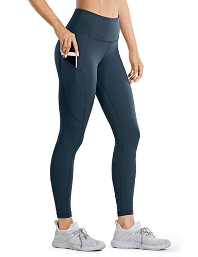 CRZ YOGA Women's Naked Feeling Workout Leggings 25 Inches - High Waisted Yoga Pants with Side Pockets Dark Green