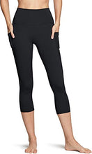 Load image into Gallery viewer, TSLA High Waist Yoga Pants with Pockets, Tummy Control Yoga Leggings, Non See-Through Workout Running Tights, Capris Pocket Peachy Black,
