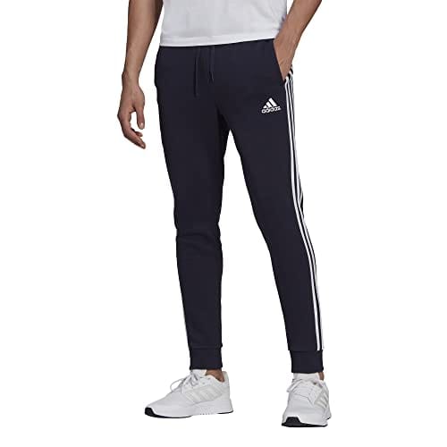 adidas Men's Standard Essentials Fleece Tapered Cuff 3-Stripes Pants, Legend Ink/White, XX-Small