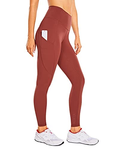 CRZ YOGA Women's Naked Feeling Workout Leggings 25 Inches - High Waisted Yoga Pants with Side Pockets The Cognac Brown