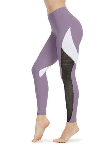 QUEENIEKE Women Yoga Pants Color Blocking Mesh Workout Running Leggings Tights Size XS Color Dahlia Purple