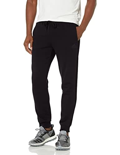 adidas Men's Standard Essentials Fleece Tapered Cuff 3-Stripes Pants, Black/Black, XX-Small