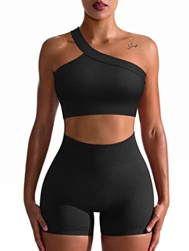 OQQ Workout Outfits for Women 2 Piece Seamless Ribbed High Waist