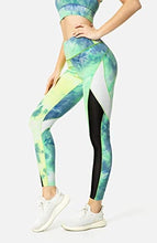 Load image into Gallery viewer, QUEENIEKE Women Yoga Pants Color Blocking Mesh Workout Running Leggings Tights Size XS Color Blue &amp; Green Tie-dye
