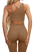 Load image into Gallery viewer, QINSEN Workout Outfits for Women 2 Piece Seamless High Waist Leggings with Sports Bra Exercise Set Coffee S
